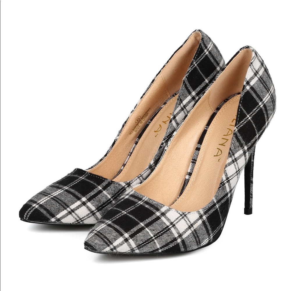 Liliana black & white plaid high heels/ stilettos